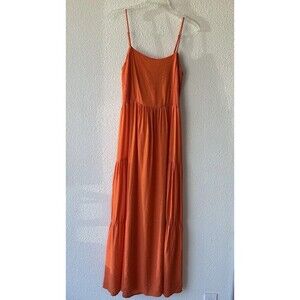 Lush Women's Maxi Dress Tie Back Size Small Orange Adjustable Straps Tiered Boho